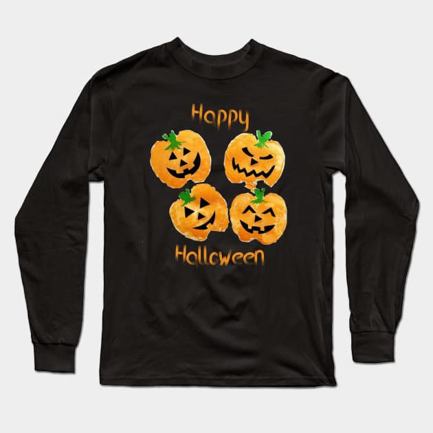 Happy Halloween 2021 - Smiling funny pumpkins Long Sleeve T-Shirt by diystore